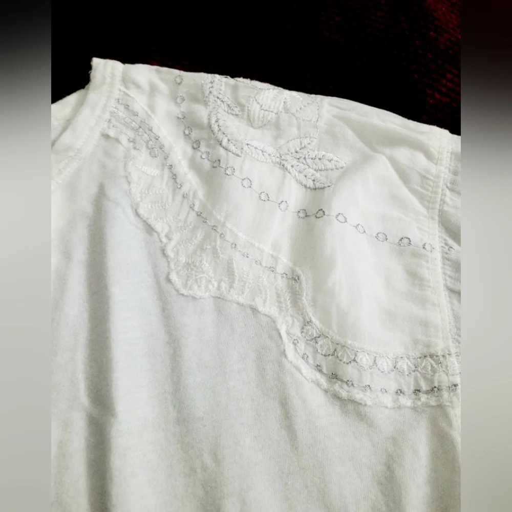 Free People Women Boho Blouse 100% Cotton Embroidered Puff Mesh Peplum Small/Med
